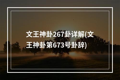 文王神卦267卦详解(文王神卦第673号卦辞)